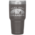 Vintage Reel Cool GRANDPA Fish Fishing Father's Day Gift Tumbler Tumblers dad, family- Nichefamily.com