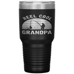 Vintage Reel Cool GRANDPA Fish Fishing Father's Day Gift Tumbler Tumblers dad, family- Nichefamily.com